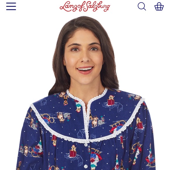 NWT Lanz of Salzburg lace long flannel cotton nightgown christmas holiday print - Picture 8 of 17